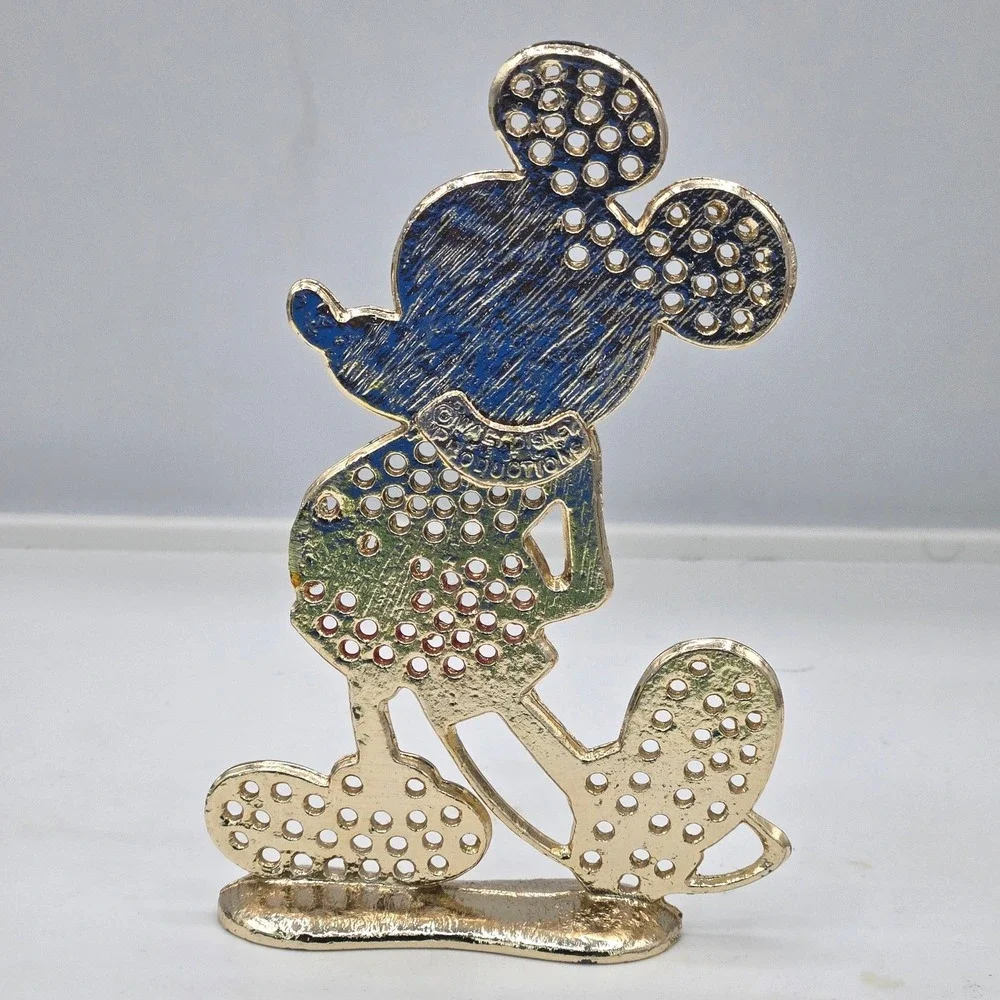 Vintage Mickey Mouse Earring Holder Stand Metal Enamel Walt Disney Productions
